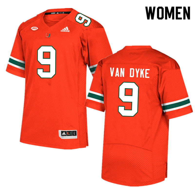 Women #9 Tyler Van Dyke Miami Hurricanes College Football Jerseys Sale-Orange